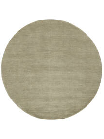  Ø 250 Einfarbig Groß Handloom Teppich - Hellgrün/Grau Wolle