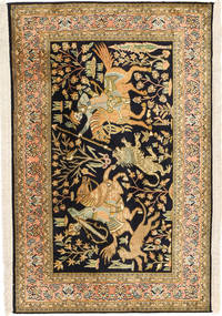  78X122 Medallion Small Kashmir Pure Silk Pictorial Rug Silk, Carpetvista