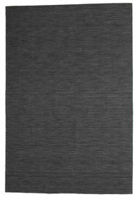  200X300 Plain (Single Colored) Kilim Loom Rug - Black/Grey Wool
