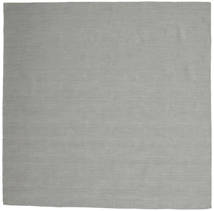 Kelim Loom 200X200 Grey Plain (Single Colored) Square Wool Rug