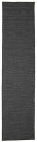 Kelim Loom 80X350 Small Black/Grey Plain (Single Colored) Runner Rug