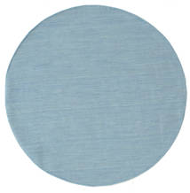 Kelim Loom Ø 150 Small Blue Plain (Single Colored) Round Rug