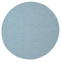 Kelim Loom Ø 200 Blue Plain (Single Colored) Round Rug