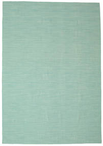  220X320 Plain (Single Colored) Kilim Loom Rug - Mint Green