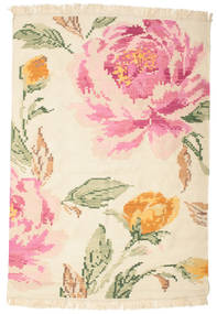  140X200 花柄 小 キリム カラバフ Sofia 絨毯 - オフホワイト/ピンク ウール