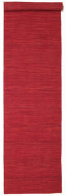 Kelim Loom 80X350 Malý Tmavě Červená Jednobarevný Běhoun Vlněný Koberec