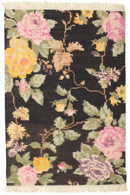  120X180 Floral Small Kilim Karabakh Amira Rug - Black/Brown Wool