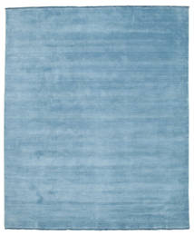 Handloom Fringes 200X370 Light Blue Plain (Single Colored) Wool Rug