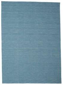  250X350 Jednobarwny Duży Kilim Loom Dywan - Niebieski Wełna