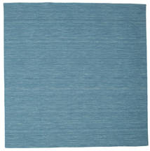 Kelim Loom 200X200 ブルー 単色 正方形 ウール 絨毯