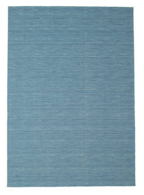  220X320 Plain (Single Colored) Kilim Loom Rug - Blue Wool
