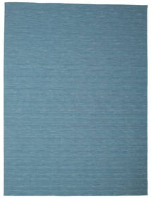 Kelim Loom 300X400 大 ブルー 単色 ウール 絨毯