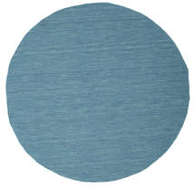  Ø 200 Jednobarwny Kilim Loom Dywan - Niebieski Wełna