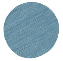 Kelim Loom Ø 70 Small Blue Plain (Single Colored) Round Wool Rug