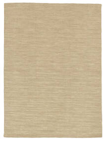  140X200 Plain (Single Colored) Small Kilim Loom Rug - Beige Wool