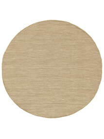 Kelim Loom Ø 150 Small Beige Plain (Single Colored) Round Wool Rug