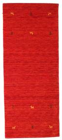 80X200 Small Gabbeh Loom Two Lines Rug - Rust Red Wool