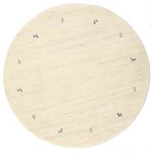 Gabbeh Loom Two Lines Ø 150 Small Off White Round Wool Rug 