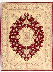 150X197 絨毯 タブリーズ 50 Raj シルク製 オリエンタル ベージュ/ダークレッド (ウール, ペルシャ/イラン) Carpetvista
