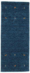  80X200 Pequeno Gabbeh Loom Two Lines Tapete - Azul Escuro Lã