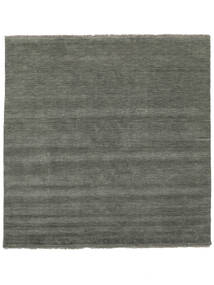  Wool Rug 200X200 Handloom Fringes Dark Grey Square
