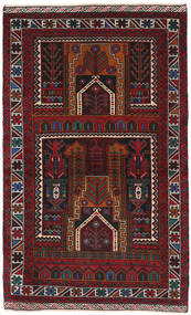 絨毯 バルーチ 90X143 ダークレッド/茶色 (ウール, アフガニスタン)