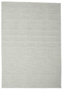  220X320 Plain (Single Colored) Kilim Loom Rug - Grey Wool