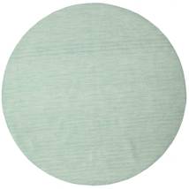 Kelim Loom Ø 225 Mint Green Plain (Single Colored) Round Wool Rug