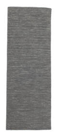  60X165 Plain (Single Colored) Small Kilim Loom Rug - Dark Grey Wool