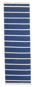  80X300 Striped Small Dhurrie Stripe Rug - Dark Blue Wool, 