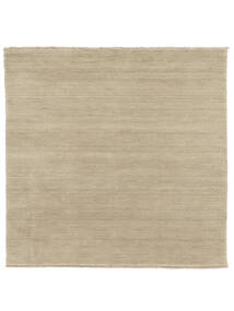 Handloom Fringes 250X250 Large Greige Plain (Single Colored) Square Wool Rug