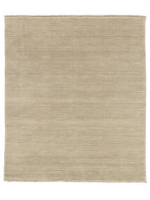 Handloom Fringes 200X250 Greige Plain (Single Colored) Wool Rug 