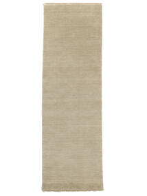 80X200 Plain (Single Colored) Small Handloom Fringes Rug - Greige Wool