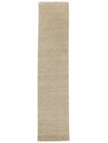 Handloom Fringes 80X400 Small Greige Plain (Single Colored) Runner Wool Rug