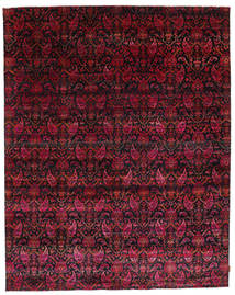 Sari Pure Silk Rug 233X296 Black/Dark Red Silk, India Carpetvista