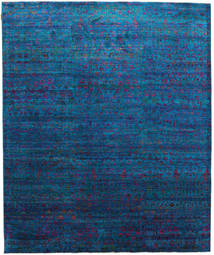 253X304 Sari Pure Silk Rug Modern Dark Blue/Black Large (Silk, India) Carpetvista