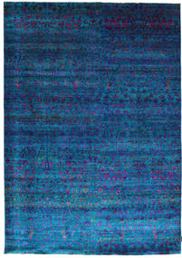 213X303 Sari Äkta Silke Matta Modern Mörkblå/Svart (Silke, Indien) Carpetvista