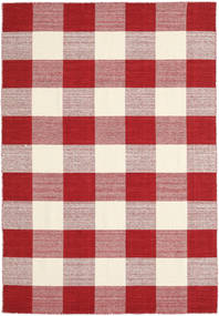  160X230 Checkered Check Kilim Rug - Red/White Wool