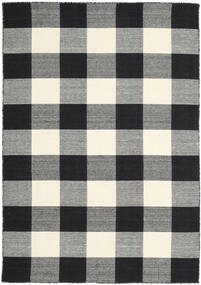  160X230 Checkered Check Kilim Rug - Black/White Wool