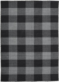 Check Kilim 140X200 Small Black/Dark Grey Checkered Wool Rug