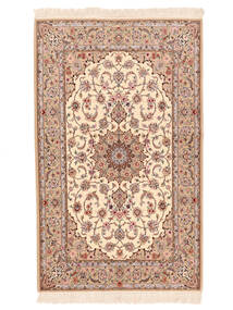 130X212 絨毯 オリエンタル イスファハン 絹の縦糸 茶/ベージュ ( ペルシャ/イラン)