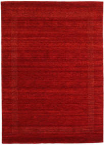  210X290 Plain (Single Colored) Handloom Gabba Rug - Red Wool
