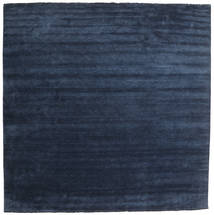  400X400 Plain (Single Colored) Large Handloom Fringes Rug - Dark Blue Wool