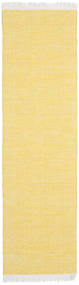  80X290 Plain (Single Colored) Small Diamond Wool Rug - Yellow Wool