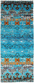 Quito 80X200 小 ターコイズ 細長 シルクカーペット 絨毯