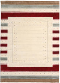  240X340 Large Loribaf Loom Designer Rug - Cream White/Red Wool