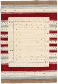  120X180 Small Loribaf Loom Designer Rug - Cream White/Red Wool