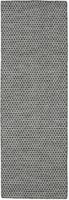 Kelim Honey Comb Teppich - Schwarz/Grau 80X240 Läufer Schwarz/Grau Wolle, Indien