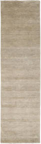  80X300 Plain (Single Colored) Small Handloom Fringes Rug - Light Grey/Beige Wool