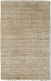  100X160 Plain (Single Colored) Small Handloom Fringes Rug - Light Grey/Beige Wool